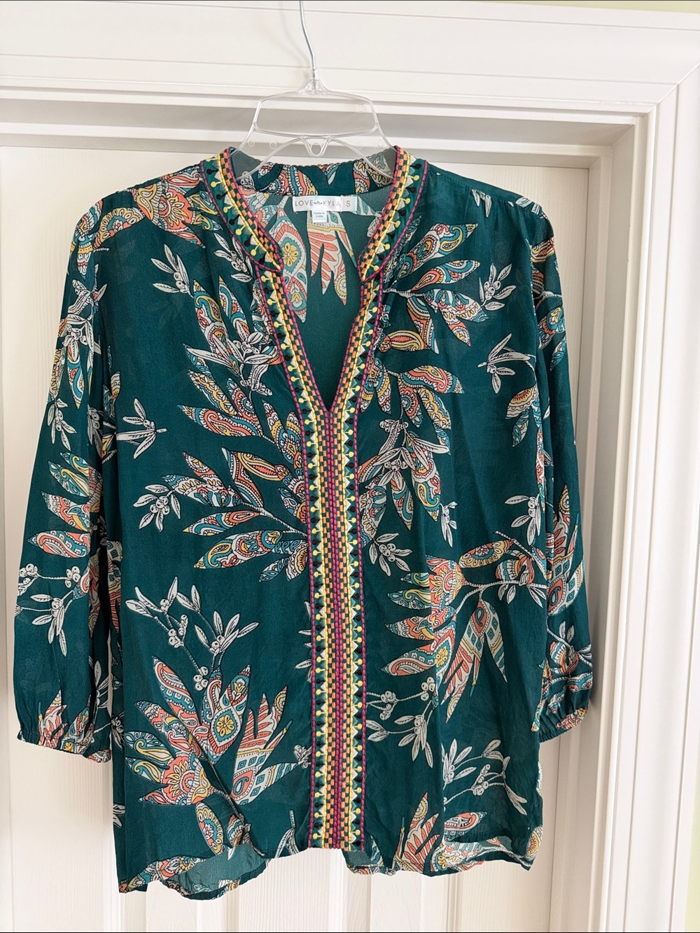 Love Kyla made in India Teal Paisley-Print Embroidered Trim Tunic